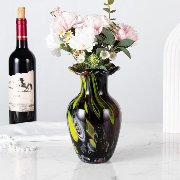 KAMMAK Colored Glass Vase, Beautiful Hand Blown Decorative Vase, Modern Art Vase for Flower Mantle Dining Table Centerpiece, Entryway Living Room Wedding Decoration, FH02105
