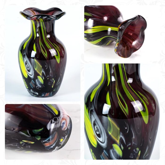 KAMMAK Colored Glass Vase, Beautiful Hand Blown Decorative Vase, Modern Art Vase for Flower Mantle Dining Table Centerpiece, Entryway Living Room Wedding Decoration, FH02105
