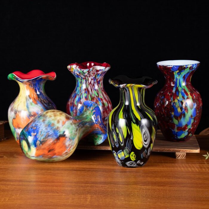 KAMMAK Colored Glass Vase, Beautiful Hand Blown Decorative Vase, Modern Art Vase for Flower Mantle Dining Table Centerpiece, Entryway Living Room Wedding Decoration, FH02105
