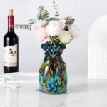 KAMMAK Colored Glass Vase, Beautiful Hand Blown Decorative Vase, Modern Art Vase for Flower Mantle Dining Table Centerpiece, Entryway Living Room Wedding Decoration, FH02106