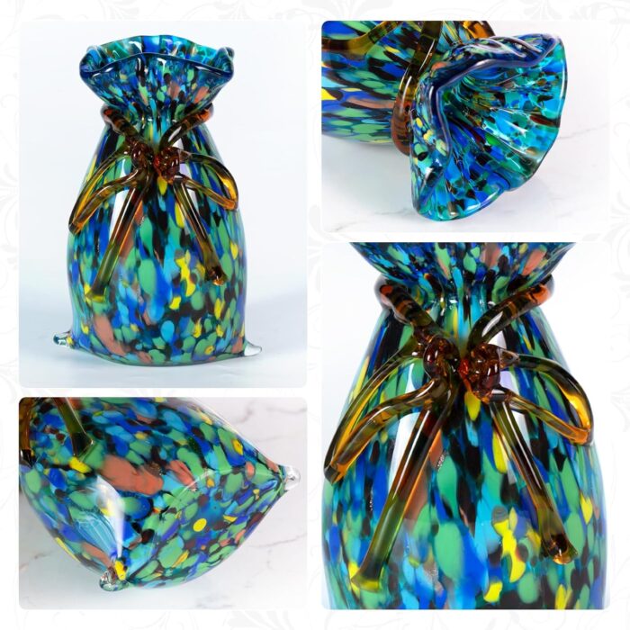 KAMMAK Colored Glass Vase, Beautiful Hand Blown Decorative Vase, Modern Art Vase for Flower Mantle Dining Table Centerpiece, Entryway Living Room Wedding Decoration, FH02106