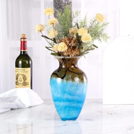 KAMMAK Colored Glass Vase, Beautiful Hand Blown Decorative Vase, Modern Art Vase for Flower Mantle Dining Table Centerpiece, Entryway Living Room Wedding Decoration, FH02001