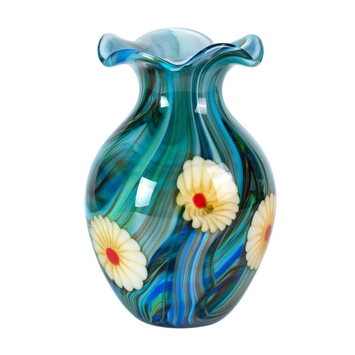 KAMMAK Colored Glass Vase, Beautiful Hand Blown Decorative Vase, Modern Art Vase for Flower Mantle Dining Table Centerpiece, Entryway Living Room Wedding Decoration, FH02113