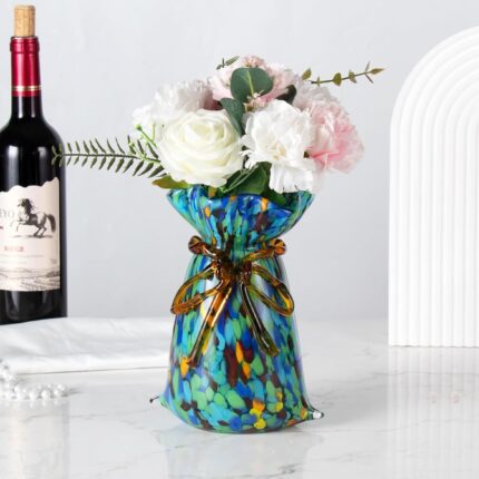 KAMMAK Colored Glass Vase, Beautiful Hand Blown Decorative Vase, Modern Art Vase for Flower Mantle Dining Table Centerpiece, Entryway Living Room Wedding Decoration, FH02107