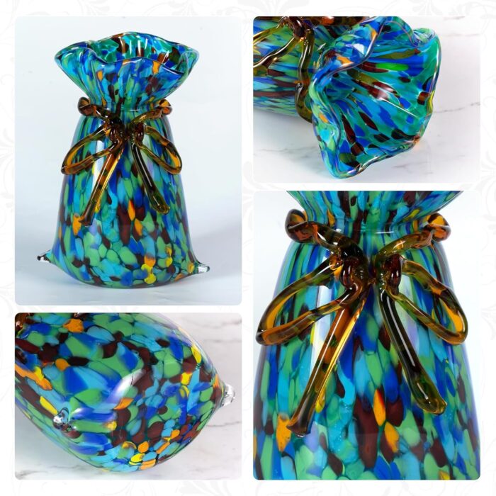 KAMMAK Colored Glass Vase, Beautiful Hand Blown Decorative Vase, Modern Art Vase for Flower Mantle Dining Table Centerpiece, Entryway Living Room Wedding Decoration, FH02107