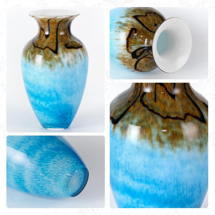 KAMMAK Colored Glass Vase, Beautiful Hand Blown Decorative Vase, Modern Art Vase for Flower Mantle Dining Table Centerpiece, Entryway Living Room Wedding Decoration, FH02001