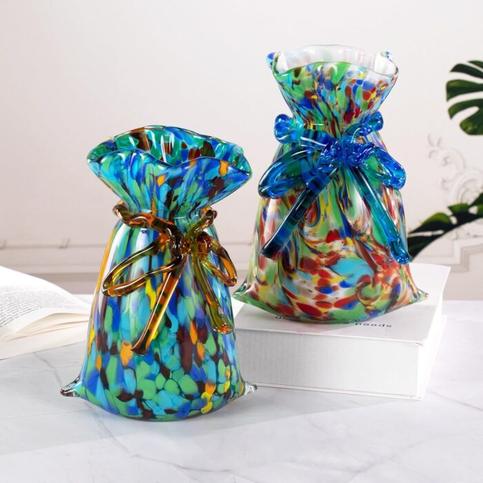 KAMMAK Colored Glass Vase, Beautiful Hand Blown Decorative Vase, Modern Art Vase for Flower Mantle Dining Table Centerpiece, Entryway Living Room Wedding Decoration, FH02108