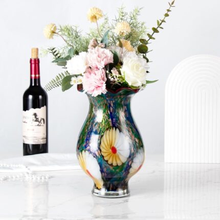 KAMMAK Colored Glass Vase, Beautiful Hand Blown Decorative Vase, Modern Art Vase for Flower Mantle Dining Table Centerpiece, Entryway Living Room Wedding Decoration, FH02110