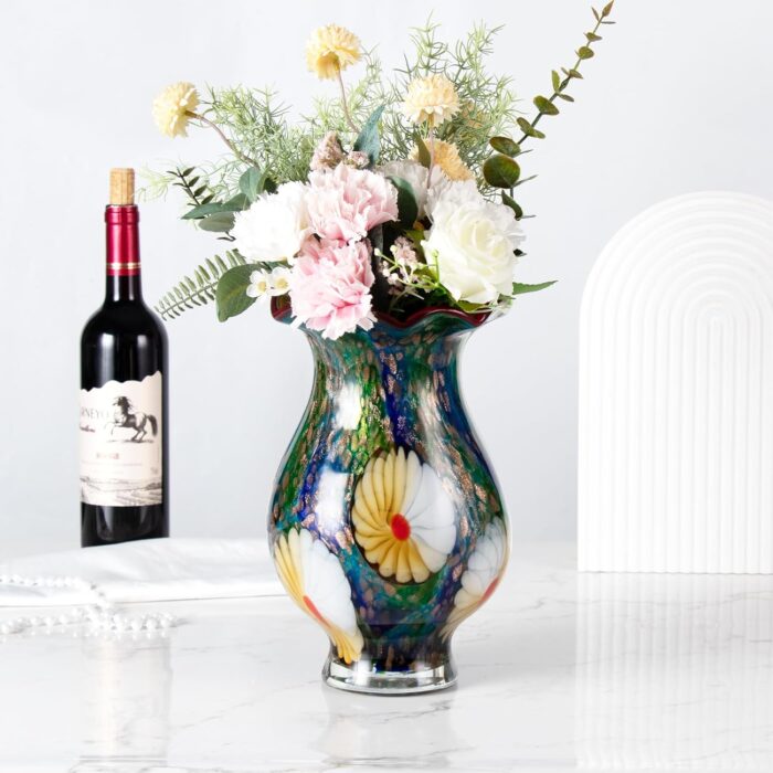 KAMMAK Colored Glass Vase, Beautiful Hand Blown Decorative Vase, Modern Art Vase for Flower Mantle Dining Table Centerpiece, Entryway Living Room Wedding Decoration, FH02110