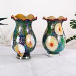 KAMMAK Colored Glass Vase, Beautiful Hand Blown Decorative Vase, Modern Art Vase for Flower Mantle Dining Table Centerpiece, Entryway Living Room Wedding Decoration, FH02110