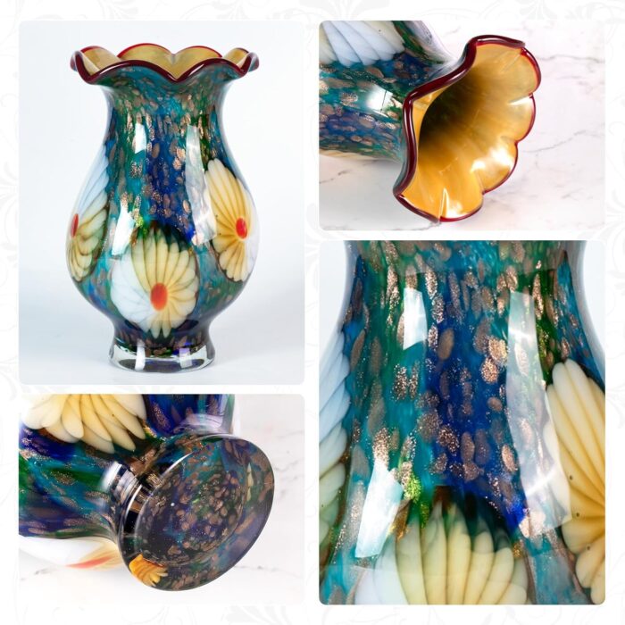 KAMMAK Colored Glass Vase, Beautiful Hand Blown Decorative Vase, Modern Art Vase for Flower Mantle Dining Table Centerpiece, Entryway Living Room Wedding Decoration, FH02110