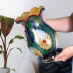 KAMMAK Colored Glass Vase, Beautiful Hand Blown Decorative Vase, Modern Art Vase for Flower Mantle Dining Table Centerpiece, Entryway Living Room Wedding Decoration, FH02110