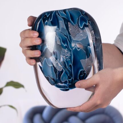 KAMMAK Colored Glass Vase, Beautiful Hand Blown Decorative Vase, Modern Art Vase for Flower Mantle Dining Table Centerpiece, Entryway Living Room Wedding Decoration, FH02020