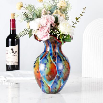 KAMMAK Colored Glass Vase, Beautiful Hand Blown Decorative Vase, Modern Art Vase for Flower Mantle Dining Table Centerpiece, Entryway Living Room Wedding Decoration, FH02111