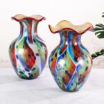 KAMMAK Colored Glass Vase, Beautiful Hand Blown Decorative Vase, Modern Art Vase for Flower Mantle Dining Table Centerpiece, Entryway Living Room Wedding Decoration, FH02111