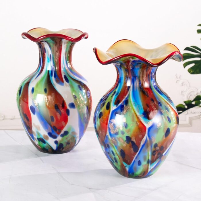 KAMMAK Colored Glass Vase, Beautiful Hand Blown Decorative Vase, Modern Art Vase for Flower Mantle Dining Table Centerpiece, Entryway Living Room Wedding Decoration, FH02111
