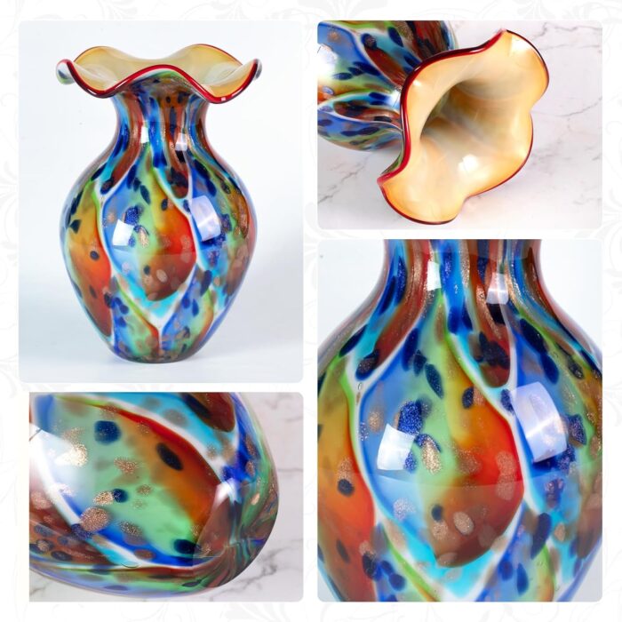 KAMMAK Colored Glass Vase, Beautiful Hand Blown Decorative Vase, Modern Art Vase for Flower Mantle Dining Table Centerpiece, Entryway Living Room Wedding Decoration, FH02111