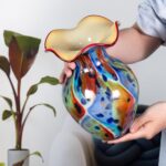 KAMMAK Colored Glass Vase, Beautiful Hand Blown Decorative Vase, Modern Art Vase for Flower Mantle Dining Table Centerpiece, Entryway Living Room Wedding Decoration, FH02111