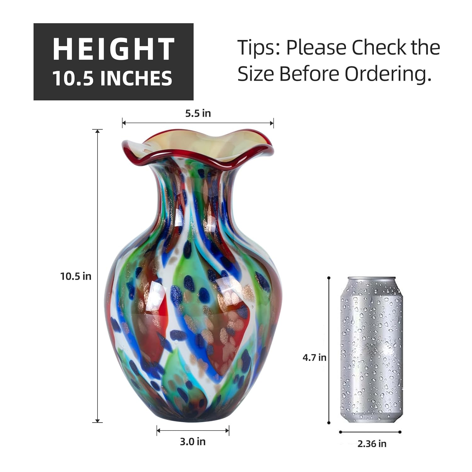 KAMMAK 8HPFH02112 glass vase front view in product description