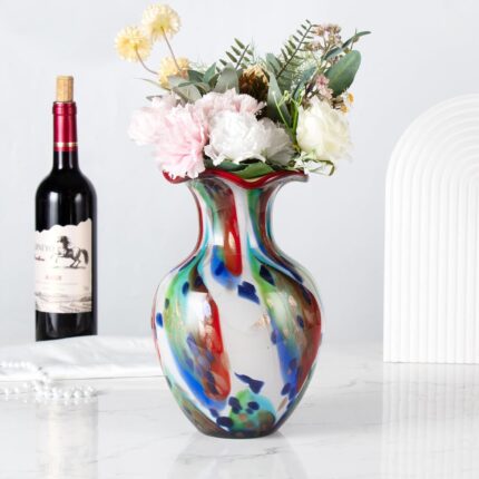 KAMMAK Colored Glass Vase, Beautiful Hand Blown Decorative Vase, Modern Art Vase for Flower Mantle Dining Table Centerpiece, Entryway Living Room Wedding Decoration, FH02112