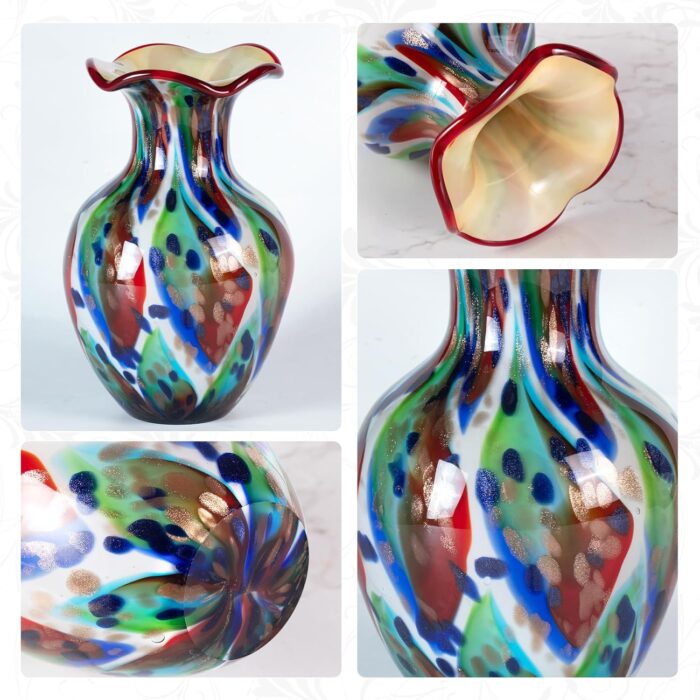 KAMMAK Colored Glass Vase, Beautiful Hand Blown Decorative Vase, Modern Art Vase for Flower Mantle Dining Table Centerpiece, Entryway Living Room Wedding Decoration, FH02112 KAMMAK 8HPFH02112 glass vase close-up material texture detail image 4