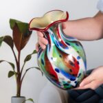 KAMMAK Colored Glass Vase, Beautiful Hand Blown Decorative Vase, Modern Art Vase for Flower Mantle Dining Table Centerpiece, Entryway Living Room Wedding Decoration, FH02112 KAMMAK 8HPFH02112 glass vase styled on dining table image 5