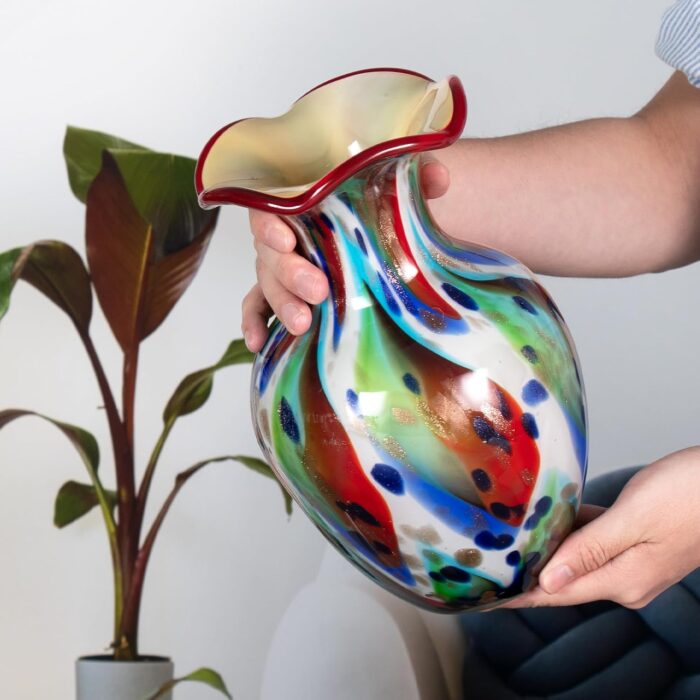 KAMMAK Colored Glass Vase, Beautiful Hand Blown Decorative Vase, Modern Art Vase for Flower Mantle Dining Table Centerpiece, Entryway Living Room Wedding Decoration, FH02112 KAMMAK 8HPFH02112 glass vase styled on dining table image 5