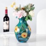 KAMMAK Colored Glass Vase, Beautiful Hand Blown Decorative Vase, Modern Art Vase for Flower Mantle Dining Table Centerpiece, Entryway Living Room Wedding Decoration, FH02113
