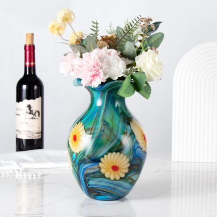 KAMMAK Colored Glass Vase, Beautiful Hand Blown Decorative Vase, Modern Art Vase for Flower Mantle Dining Table Centerpiece, Entryway Living Room Wedding Decoration, FH02113
