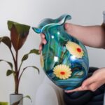 KAMMAK Colored Glass Vase, Beautiful Hand Blown Decorative Vase, Modern Art Vase for Flower Mantle Dining Table Centerpiece, Entryway Living Room Wedding Decoration, FH02113