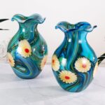 KAMMAK Colored Glass Vase, Beautiful Hand Blown Decorative Vase, Modern Art Vase for Flower Mantle Dining Table Centerpiece, Entryway Living Room Wedding Decoration, FH02114