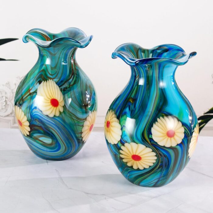 KAMMAK Colored Glass Vase, Beautiful Hand Blown Decorative Vase, Modern Art Vase for Flower Mantle Dining Table Centerpiece, Entryway Living Room Wedding Decoration, FH02114