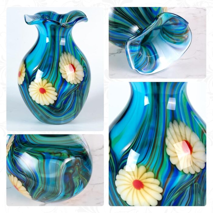 KAMMAK Colored Glass Vase, Beautiful Hand Blown Decorative Vase, Modern Art Vase for Flower Mantle Dining Table Centerpiece, Entryway Living Room Wedding Decoration, FH02114