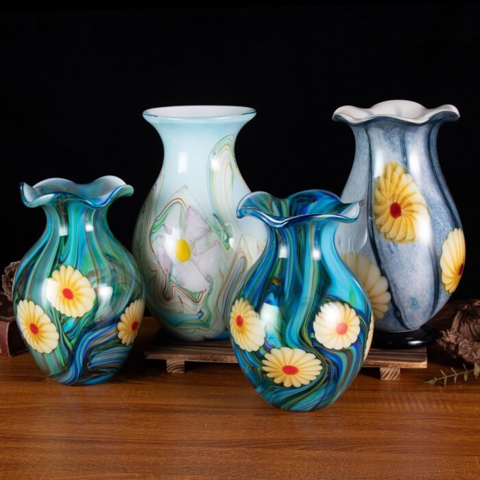 KAMMAK Colored Glass Vase, Beautiful Hand Blown Decorative Vase, Modern Art Vase for Flower Mantle Dining Table Centerpiece, Entryway Living Room Wedding Decoration, FH02114