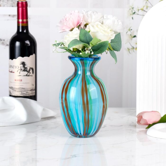 KAMMAK Colored Glass Vase, Beautiful Hand Blown Decorative Vase, Modern Art Vase for Flower Mantle Dining Table Centerpiece, Entryway Living Room Wedding Decoration (JG2014)