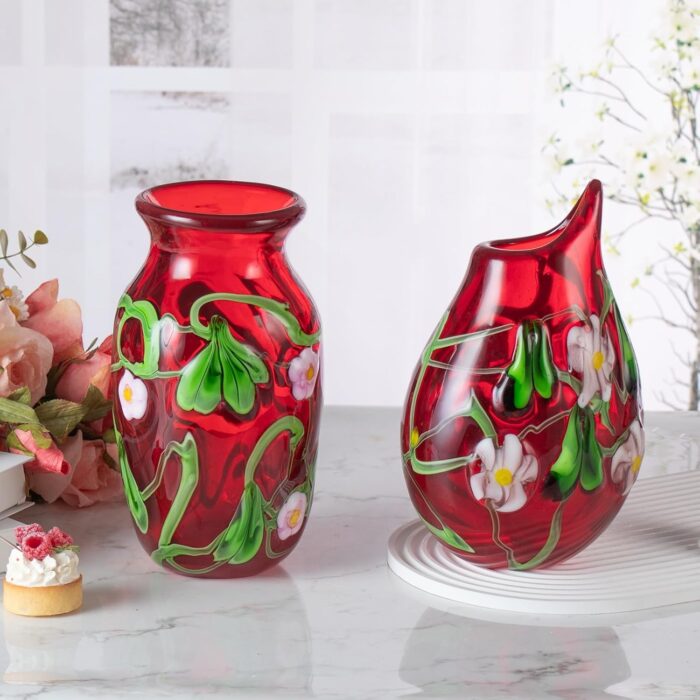 KAMMAK Colored Glass Vase, Beautiful Hand Blown Decorative Vase, Modern Art Vase for Flower Mantle Dining Table Centerpiece, Entryway Living Room Wedding Decoration (JG2026)