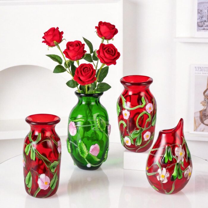KAMMAK Colored Glass Vase, Beautiful Hand Blown Decorative Vase, Modern Art Vase for Flower Mantle Dining Table Centerpiece, Entryway Living Room Wedding Decoration (JG2026)