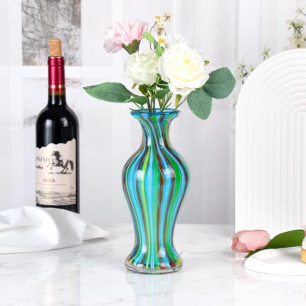 KAMMAK Colored Glass Vase, Beautiful Hand Blown Decorative Vase, Modern Art Vase for Flower Mantle Dining Table Centerpiece, Entryway Living Room Wedding Decoration (JG2016)