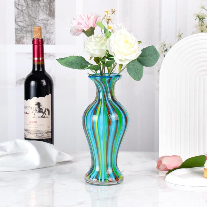 KAMMAK Colored Glass Vase, Beautiful Hand Blown Decorative Vase, Modern Art Vase for Flower Mantle Dining Table Centerpiece, Entryway Living Room Wedding Decoration (JG2016)