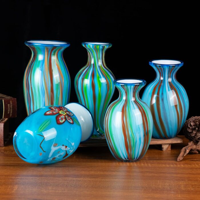 KAMMAK Colored Glass Vase, Beautiful Hand Blown Decorative Vase, Modern Art Vase for Flower Mantle Dining Table Centerpiece, Entryway Living Room Wedding Decoration (JG2016)