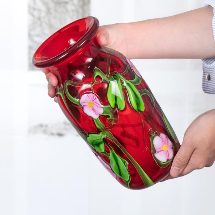 KAMMAK Colored Glass Vase, Beautiful Hand Blown Decorative Vase, Modern Art Vase for Flower Mantle Dining Table Centerpiece, Entryway Living Room Wedding Decoration (JG2027)
