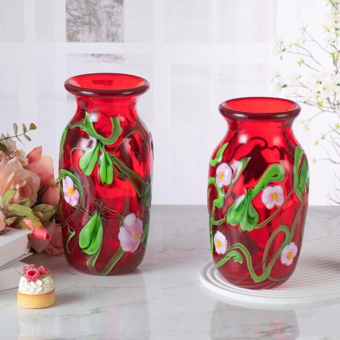 KAMMAK Colored Glass Vase, Beautiful Hand Blown Decorative Vase, Modern Art Vase for Flower Mantle Dining Table Centerpiece, Entryway Living Room Wedding Decoration (JG2027)