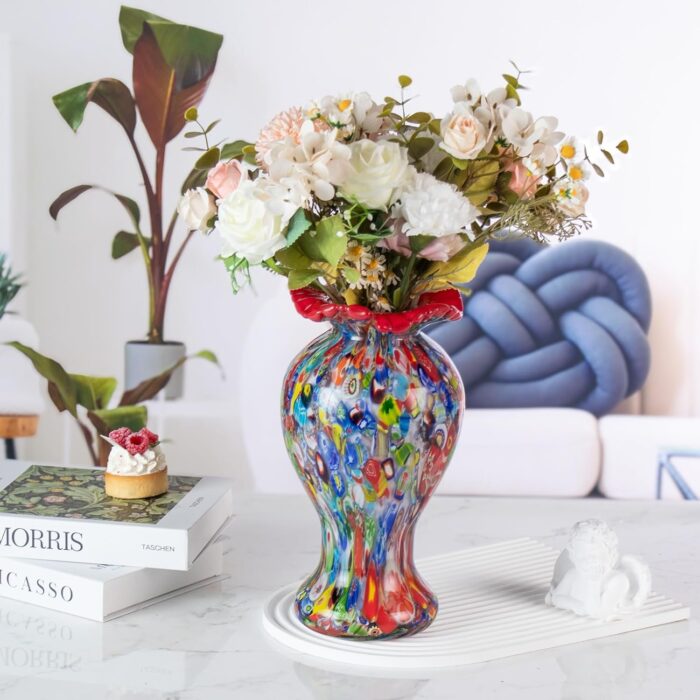 KAMMAK Colored Glass Vase, Beautiful Hand Blown Decorative Vase, Modern Art Vase for Flower Mantle Dining Table Centerpiece, Entryway Living Room Wedding Decoration (JG2045)