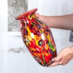 KAMMAK Colored Glass Vase, Beautiful Hand Blown Decorative Vase, Modern Art Vase for Flower Mantle Dining Table Centerpiece, Entryway Living Room Wedding Decoration (JG2035)