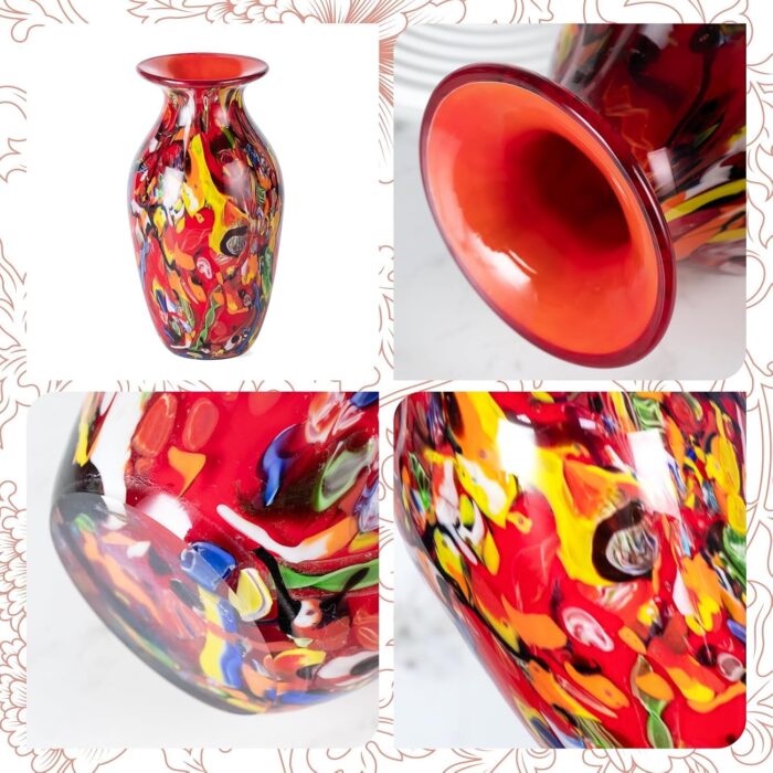KAMMAK Colored Glass Vase, Beautiful Hand Blown Decorative Vase, Modern Art Vase for Flower Mantle Dining Table Centerpiece, Entryway Living Room Wedding Decoration (JG2035)