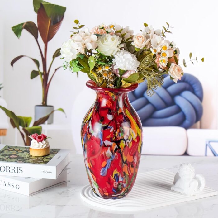 KAMMAK Colored Glass Vase, Beautiful Hand Blown Decorative Vase, Modern Art Vase for Flower Mantle Dining Table Centerpiece, Entryway Living Room Wedding Decoration (JG2035)