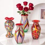 KAMMAK Colored Glass Vase, Beautiful Hand Blown Decorative Vase, Modern Art Vase for Flower Mantle Dining Table Centerpiece, Entryway Living Room Wedding Decoration (JG2035)