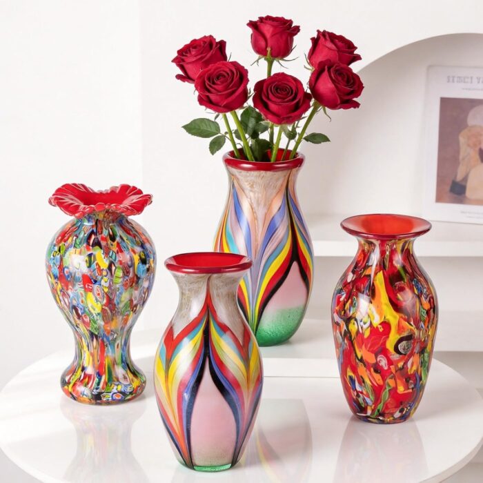 KAMMAK Colored Glass Vase, Beautiful Hand Blown Decorative Vase, Modern Art Vase for Flower Mantle Dining Table Centerpiece, Entryway Living Room Wedding Decoration (JG2035)