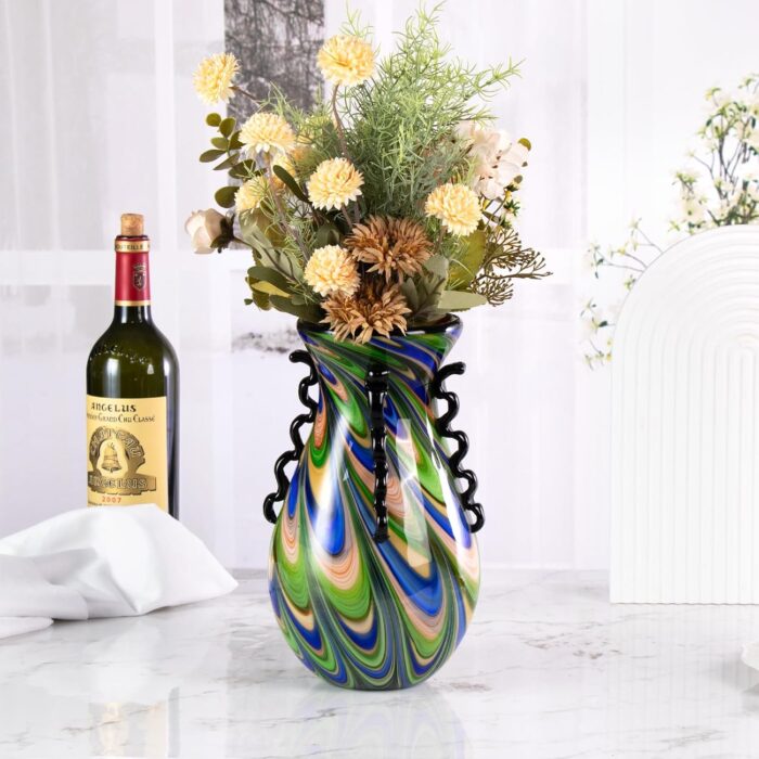 KAMMAK Colored Glass Vase, Beautiful Hand Blown Decorative Vase, Modern Art Vase for Flower Mantle Dining Table Centerpiece, Entryway Living Room Wedding Decoration, FH02003