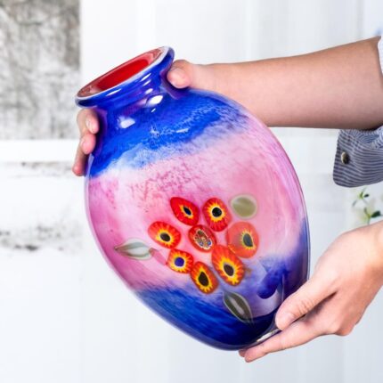 KAMMAK Colored Glass Vase, Beautiful Hand Blown Decorative Vase, Modern Art Vase for Flower Mantle Dining Table Centerpiece, Entryway Living Room Wedding Decoration (JG2047)